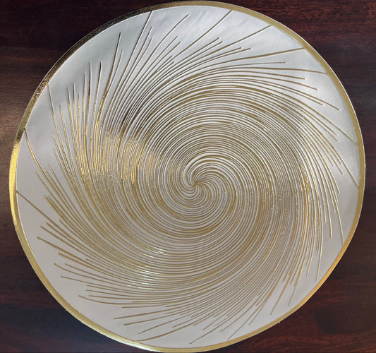 Set of 6 round PVC placemats featuring a golden spiral design, perfect for elegant dining décor